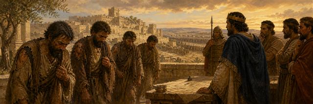 David meeting humiliated envoys as armies gather beyond Jerusalem